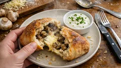 Handbrot wie vom Weihnachtsmarkt: mit Pilz-Käse-Füllung und Schnittlauch-Schmand