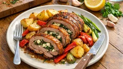 Gefüllte Lammbrust aus dem Bräter: saftig mit Schafskäse und Kräutern