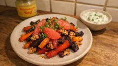 Buntes Ofengemüse mit Kräuter-Skyr – mit Grapefruit für frische Säure und Röstaromen