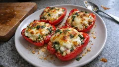 Gefüllte Paprika mediterran aus dem Ofen – mit Ricotta, Basilikum und Mozzarella