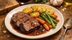 Böfflamott wie aus Süddeutschland: Rinderschmorbraten in Rotwein, ganz zart