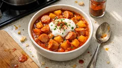 Würstchengulasch mit Kartoffeln: in 35 Minuten fertig und schön deftig