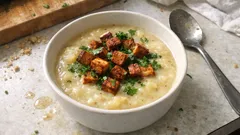 Sämige Kartoffelsuppe mit Räuchertofu – einfach vegan und richtig deftig