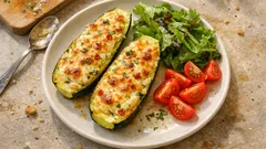 Gefüllte Zucchini aus dem Ofen – cremig mit Ziegenfrischkäse, Kräutern und Chili