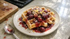 Dinkelwaffeln mit warmer Kirschsauce – locker, saftig und ganz unkompliziert