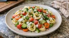 Vegetarischer Tortellini-Salat mit Joghurt-Zitronen-Dressing – schnell, frisch und sättigend
