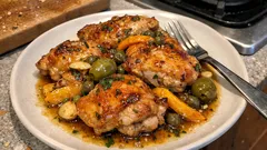 Aprikosen-Hähnchen aus dem Ofen – mit Kapern, grünen Oliven und Orange (ganz unkompliziert)