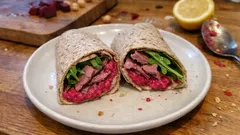 Laktosefreie Wraps mit Rote-Bete-Hummus und Roastbeef – ideal fürs Meal Prep