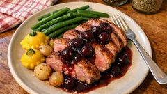 Entenbrust mit Kirschsauce – erst sanft geschmort, dann knusprig gegrillt