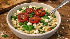 Cremiges Orzotto aus dem One-Pot: mit Feta, Erbsen und gebratenen Tomaten