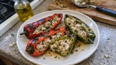 Gefüllte Spitzpaprika vom Grill – mit Putenhack, Quark und frischen Kräutern