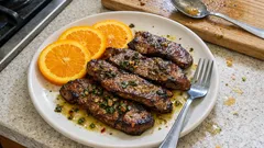 Gegrillte Kalbsleber mit Orange: in 6 Minuten saftig dank Kräuteröl