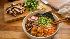 Vegane Ramen mit Shiitake und knusprigem Tofu – umami-stark in 30 Minuten