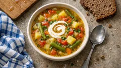 Bunte Gemüsesuppe mit Kartoffeln: schnell gekocht, mit Bohnen und frischen Tomaten