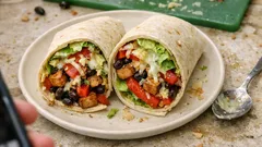 Vegetarische Wraps mit Räuchertofu & schwarzen Bohnen – mit Limetten-Koriander-Sauce