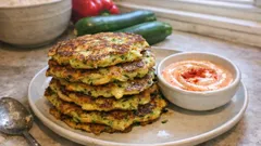 Herzhafte Zucchini-Pancakes mit Paprika-Joghurt-Dip – schnell aus der Pfanne