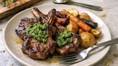 Lammkoteletts vom Grill mit Minzpesto – dazu Honig-Ofengemüse vom Blech