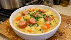 Kartoffelsuppe mit Möhren und Wiener Würstchen – so wird sie schön sämig