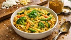 One-Pot Curry-Nudeln mit Kokosmilch – cremig, vegetarisch und in 20 Minuten fertig