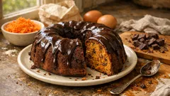 Saftiger Möhren-Schokokuchen im Kranz – mit Zartbitterglasur und einem Hauch Safran