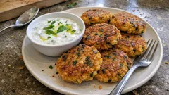 Knusprige Kichererbsenbratlinge aus der Pfanne – mit Joghurt‑Minz‑Dip