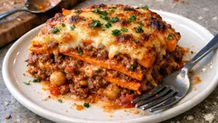 Süßkartoffel-Lasagne mit Kichererbsen: würzig, cremig und ganz ohne Nudelplatten