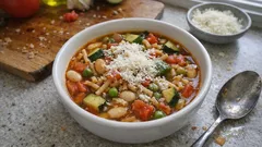 Italienische Gemüsesuppe mit weißen Bohnen und Vollkornnudeln – schnell & sättigend