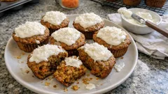 Saftige vegane Rübli-Muffins mit Buchweizen – mit schnellem Kokosjoghurt-Frosting