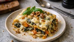 Lazy Lasagna mit Kürbis, Mangold und Gorgonzola – cremig aus dem Ofen