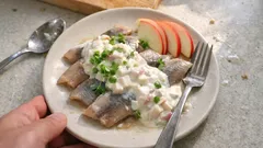 Matjeshering mit Zwiebel-Apfel-Sauce – in 10 Minuten ohne Kochen