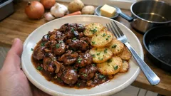 Schweinenieren wie früher: zart geschmort in Wein-Fond, dazu knusprige Bratkartoffeln