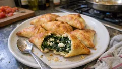 Knusprige arabische Teigtaschen mit Spinat und Ziegenkäse – einfach in der Pfanne gebraten